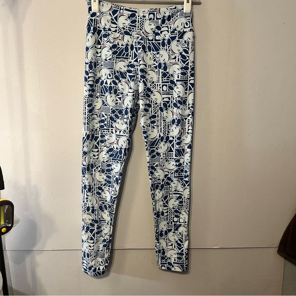 Disney LuLaRoe Mickey Mouse Grid Leggings OS Buttery Soft Navy White EUC
